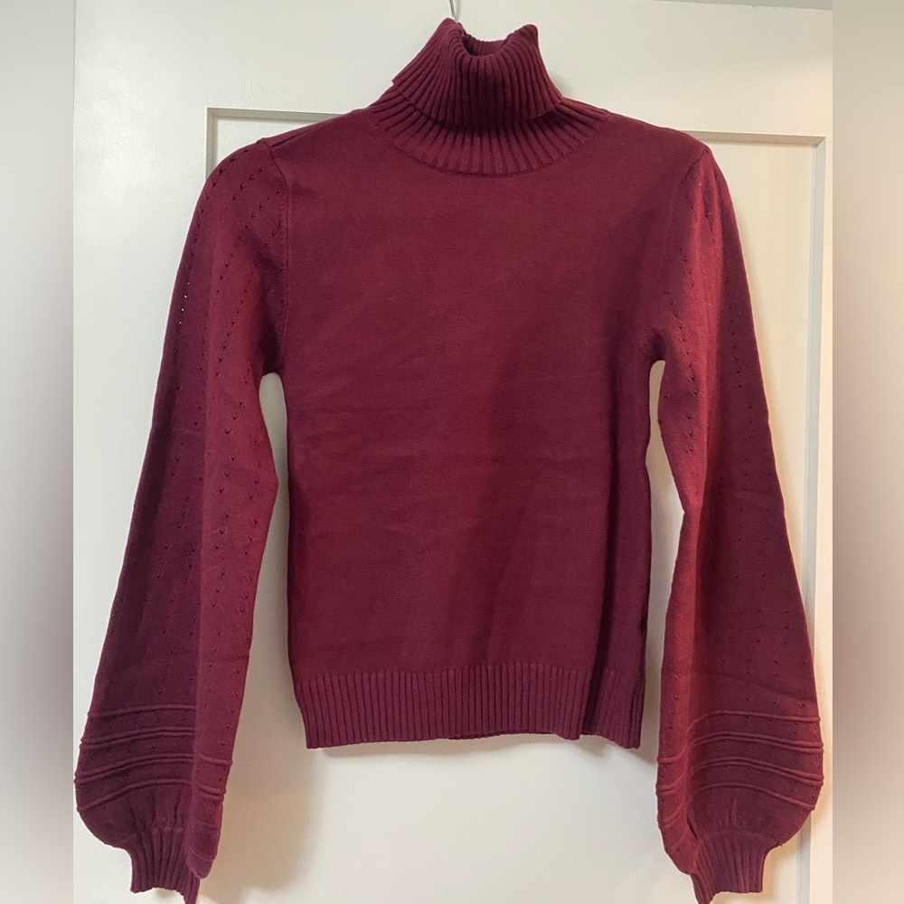 New Lulus Burgundy Turtleneck Pierced Knit Sweater XS